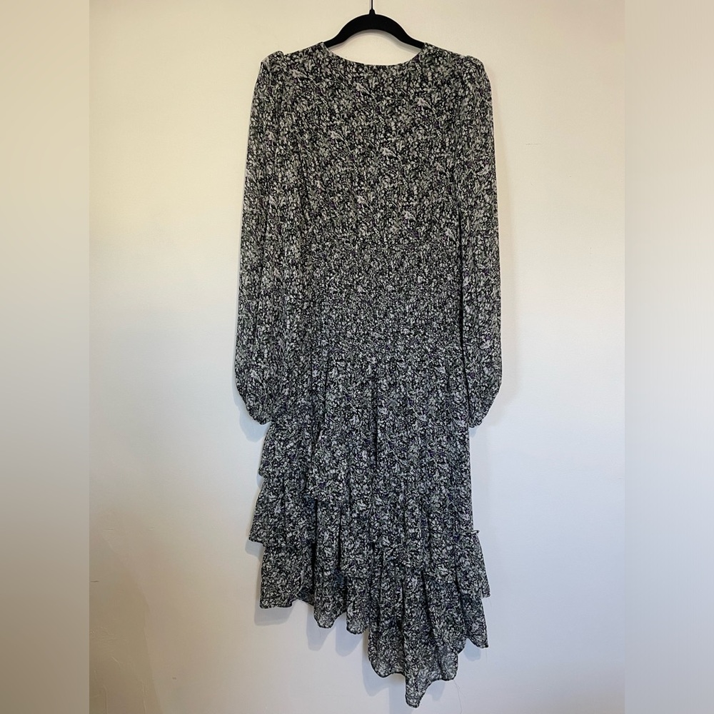 ASTR The Label Long Sleeve Asymmetrical Tiered Ruffle Floral Midi Dress, MEDIUM - Picture 7 of 13